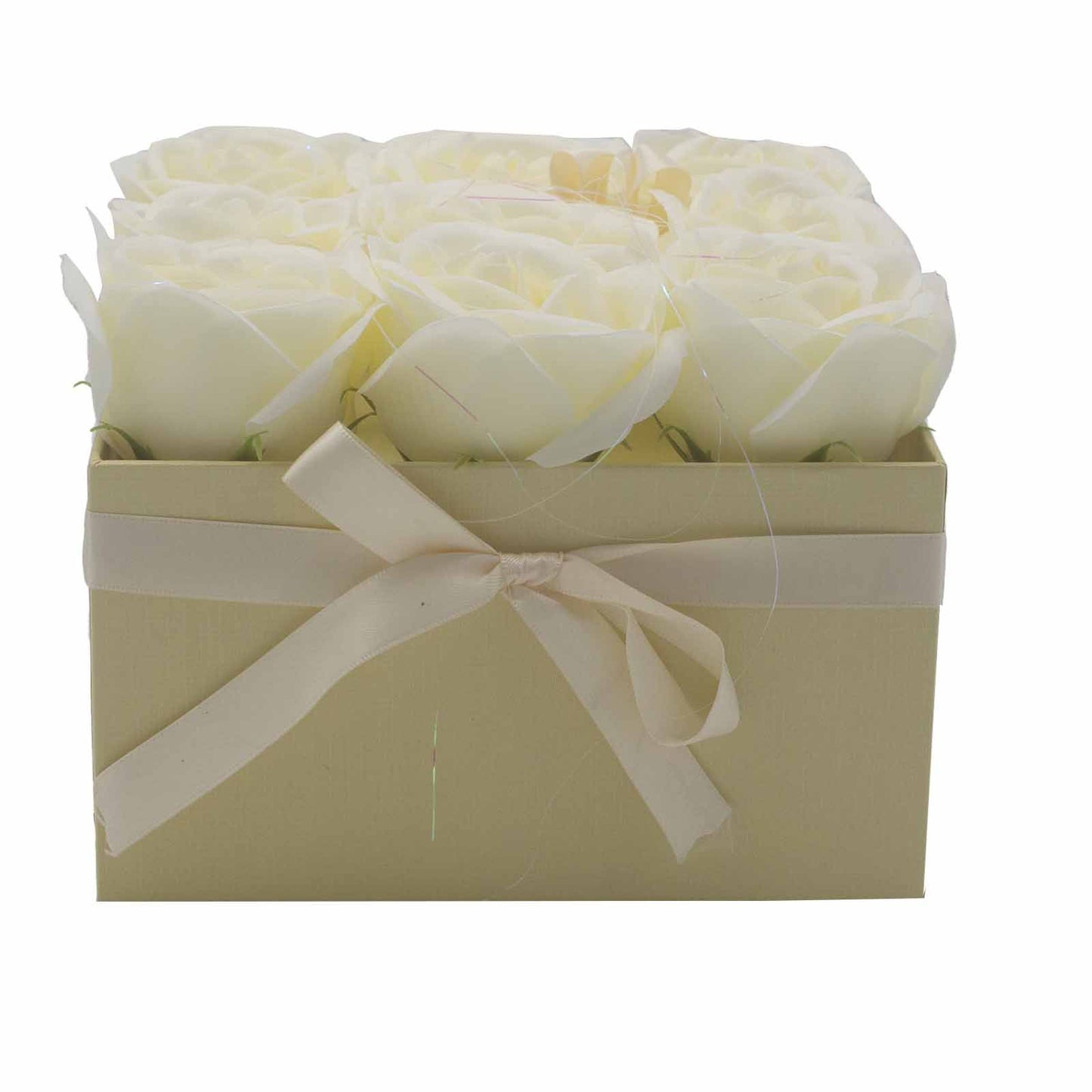 Seifenblumen Geschenks Bouquet - 9 Cream Rosen - Quadrat