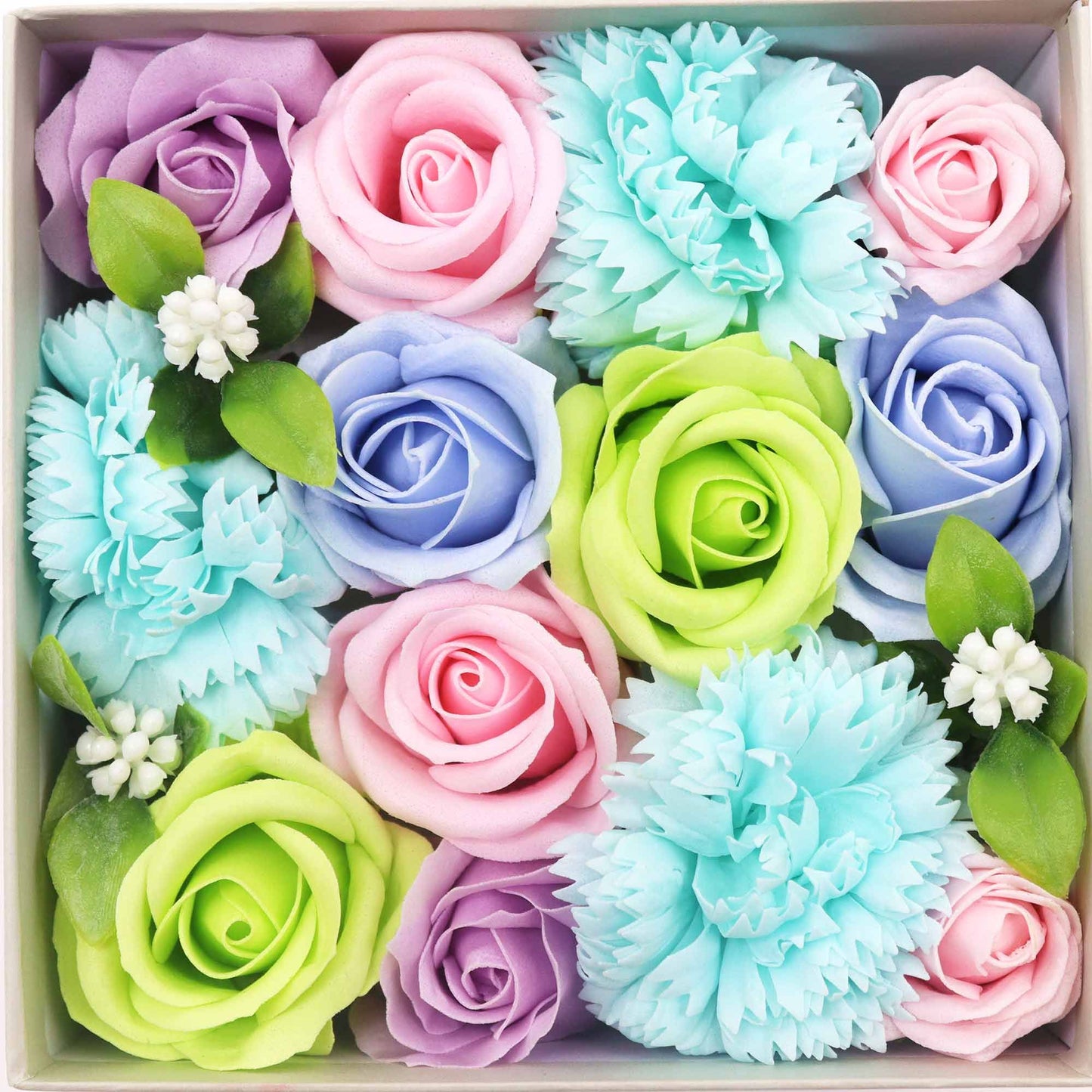 Seifenblumen-Geschenkbox – Baby Blessings Blue (Quadrat Box)
