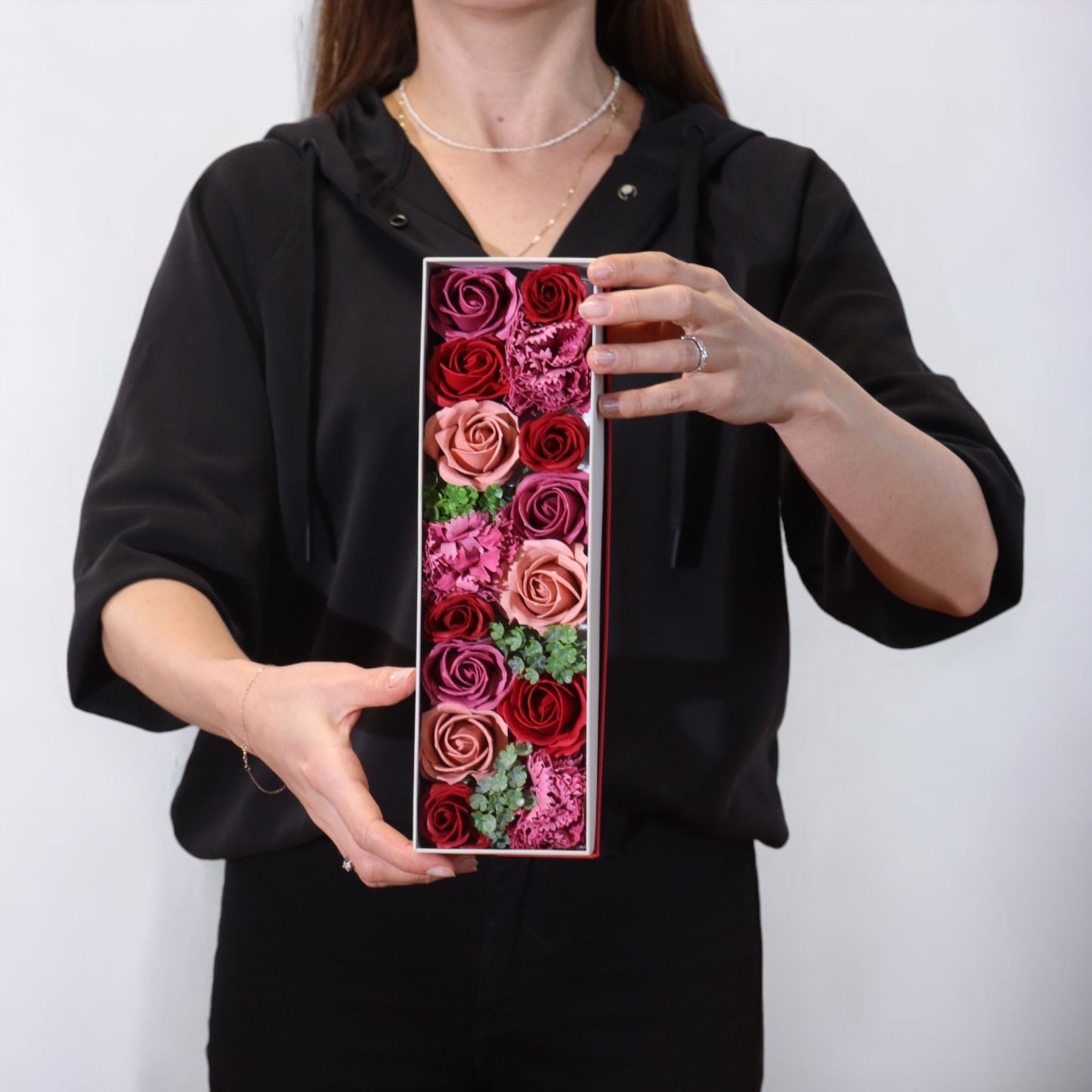 Seifenblumen-Geschenkbox – Vintage Roses (Lange Box)