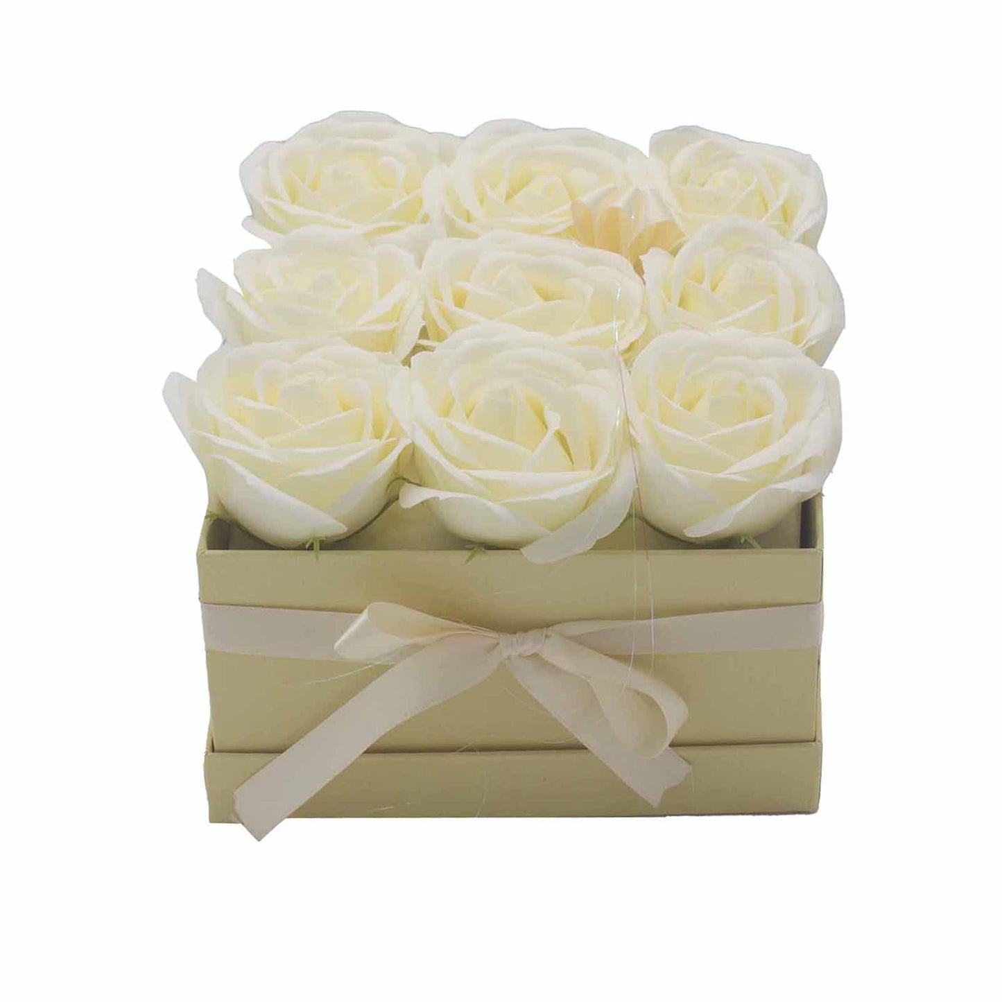 Seifenblumen Geschenks Bouquet - 9 Cream Rosen - Quadrat