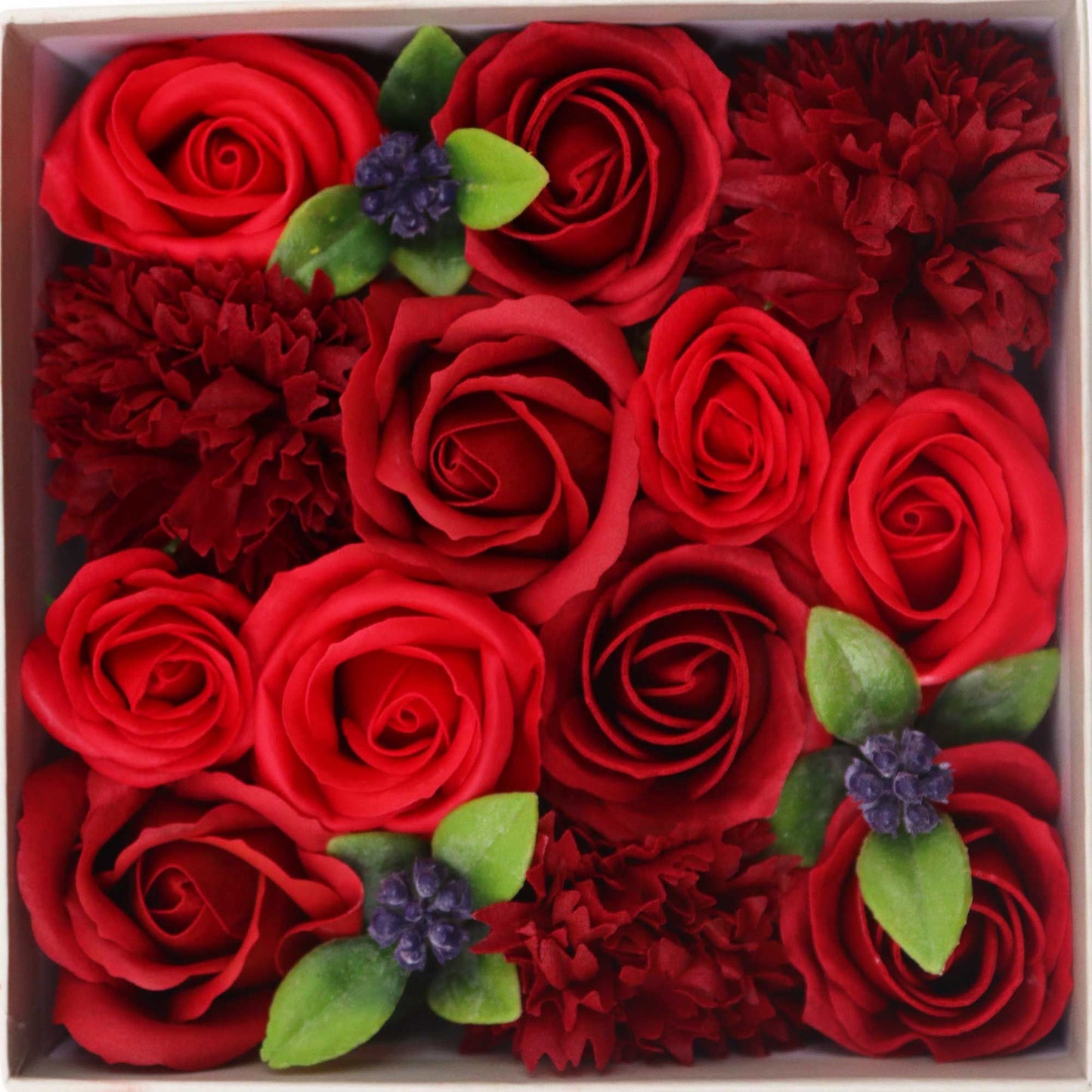 Seifenblumen-Geschenkbox – Classic Red Roses (Quadrat Box)