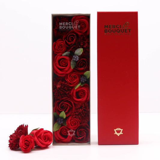 Seifenblumen-Geschenkbox – Classic Red Roses (Lange Box)