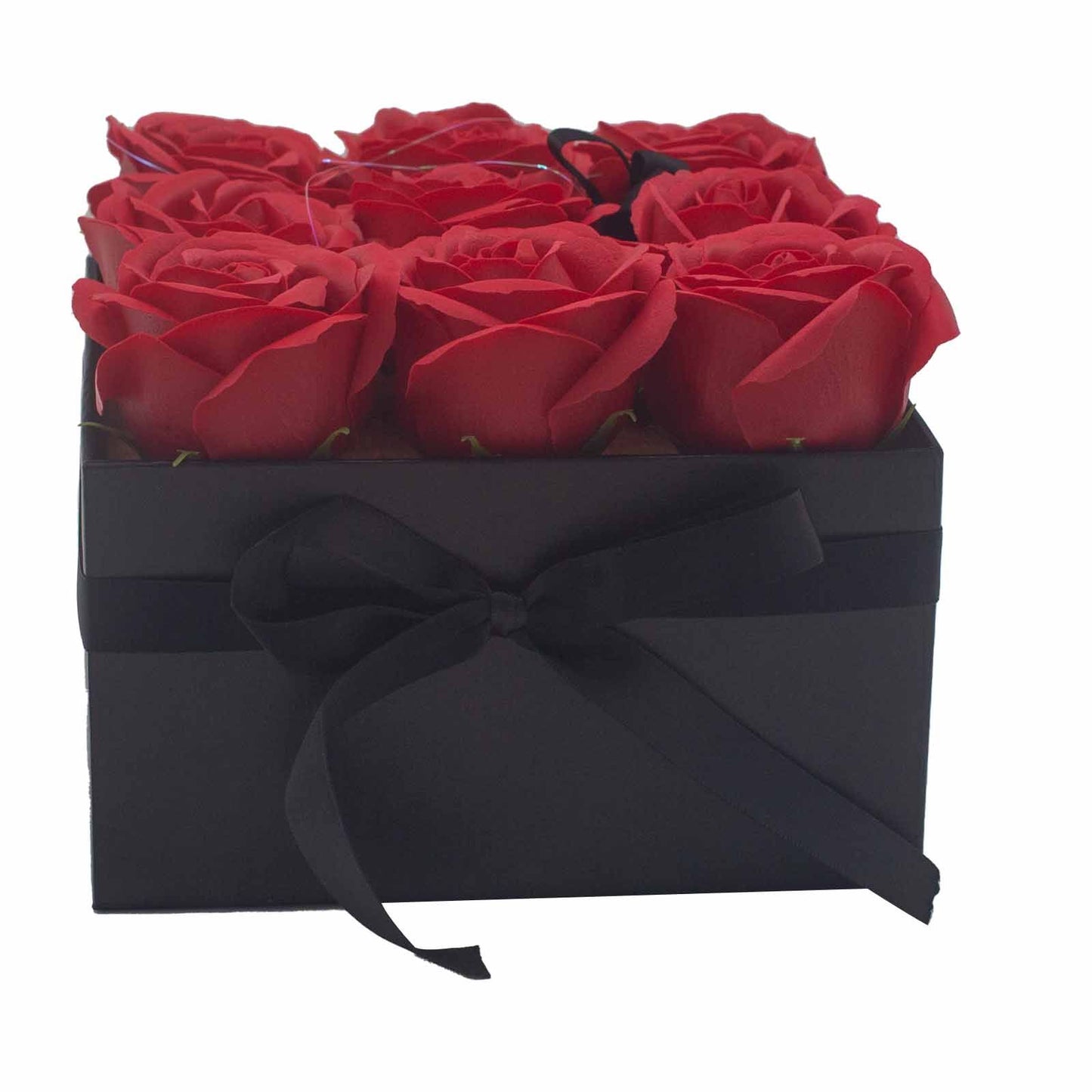 Seifenblumen Geschenks Bouquet - 9 rote Rosen - Quadrat