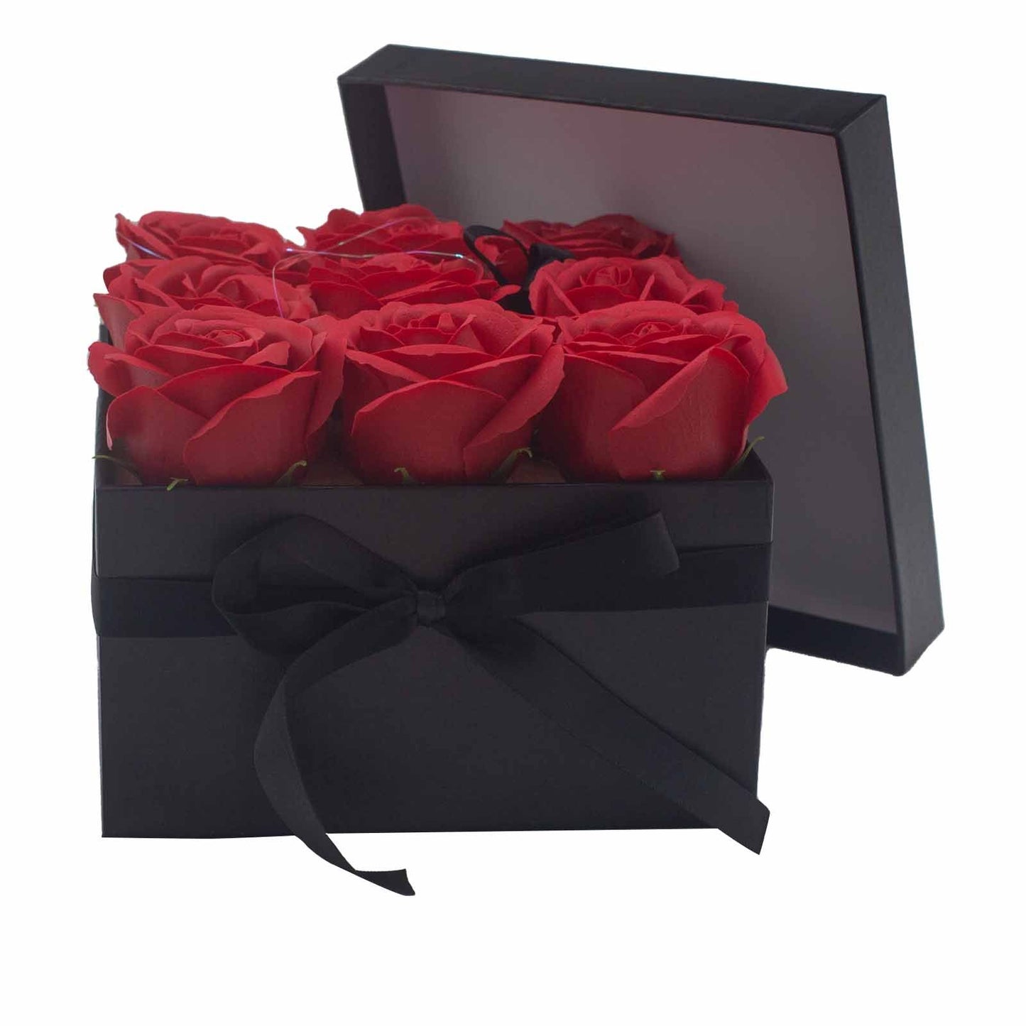 Seifenblumen Geschenks Bouquet - 9 rote Rosen - Quadrat