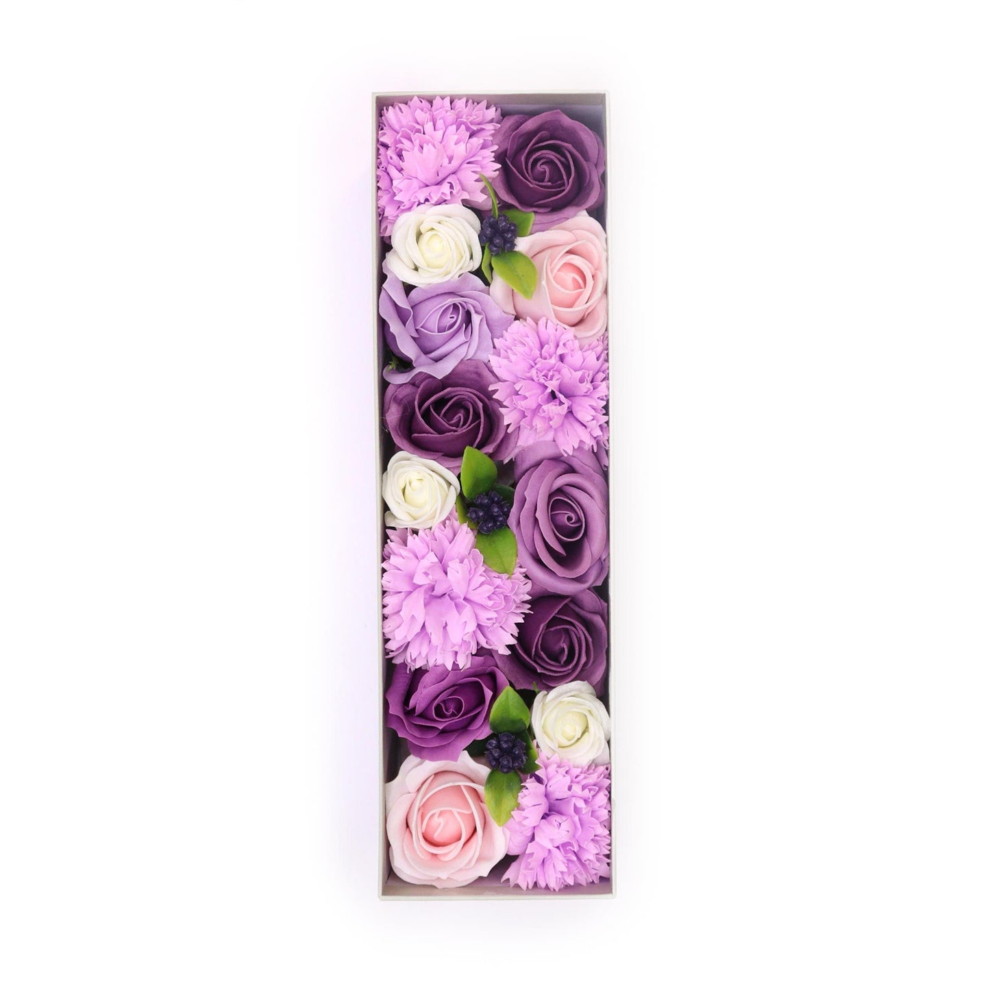 Seifenblumen-Geschenkbox – Lavender Rose & Carnation (Lange Box)