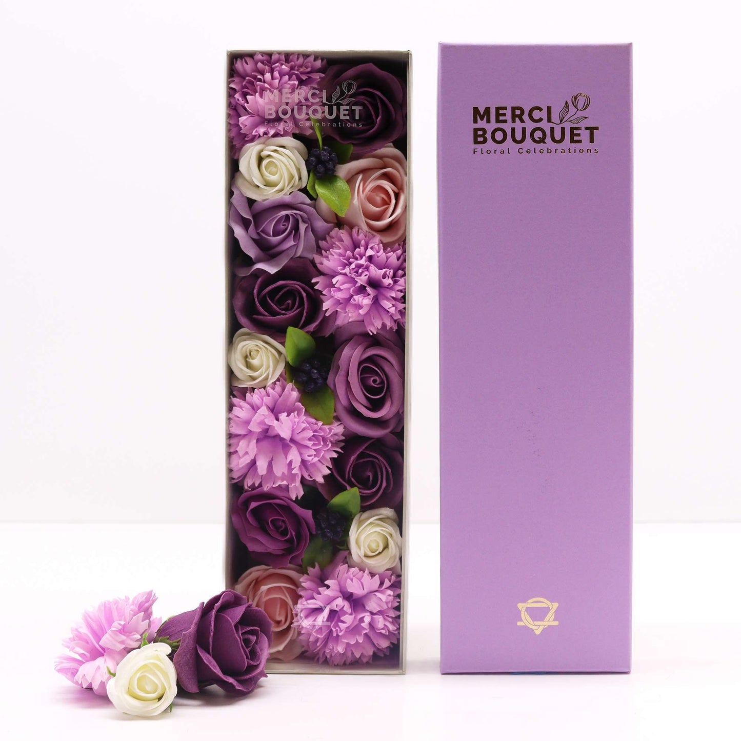 Seifenblumen-Geschenkbox – Lavender Rose & Carnation (Lange Box)