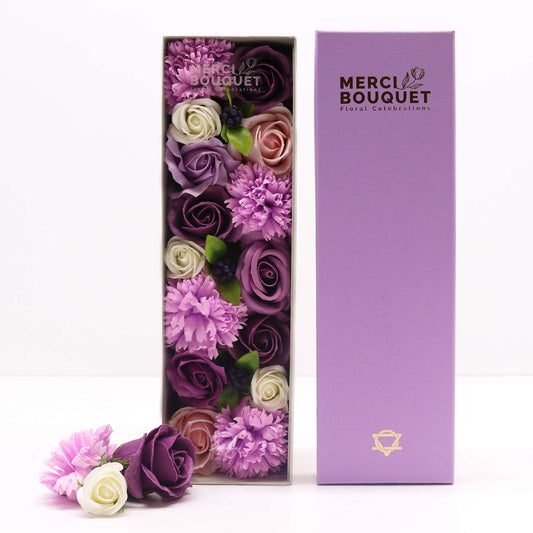 Seifenblumen-Geschenkbox – Lavender Rose & Carnation (Lange Box)