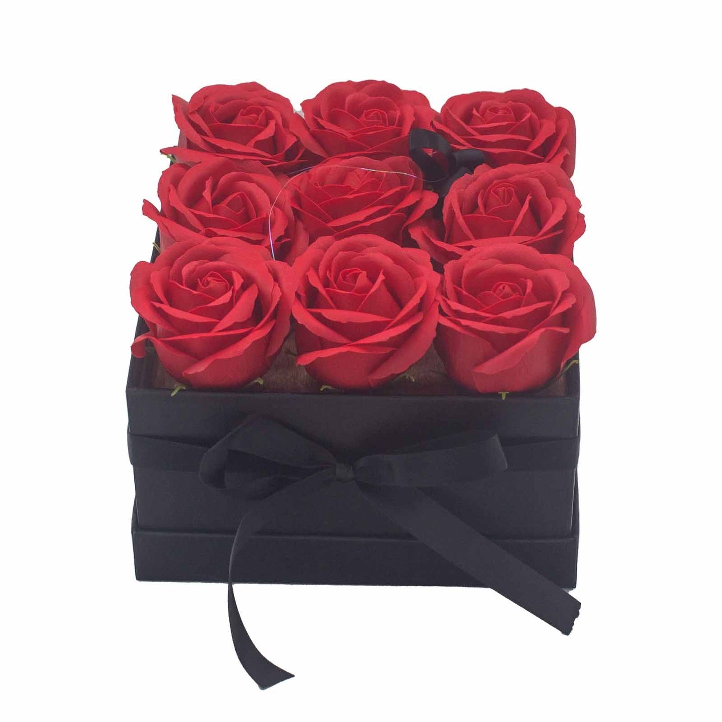 Seifenblumen Geschenks Bouquet - 9 rote Rosen - Quadrat