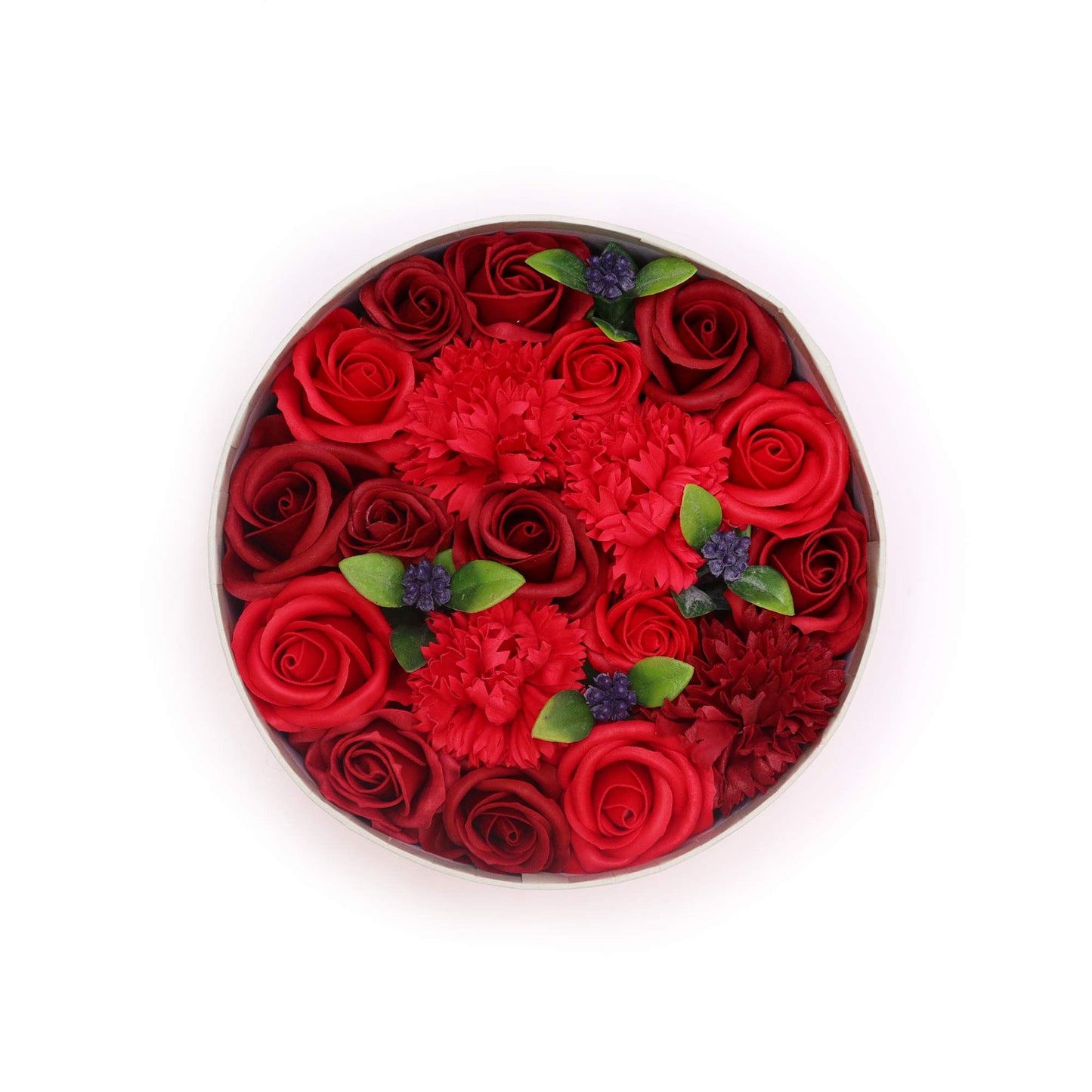 Seifenblumen-Geschenkbox – Classic Red Roses (Runde Box)