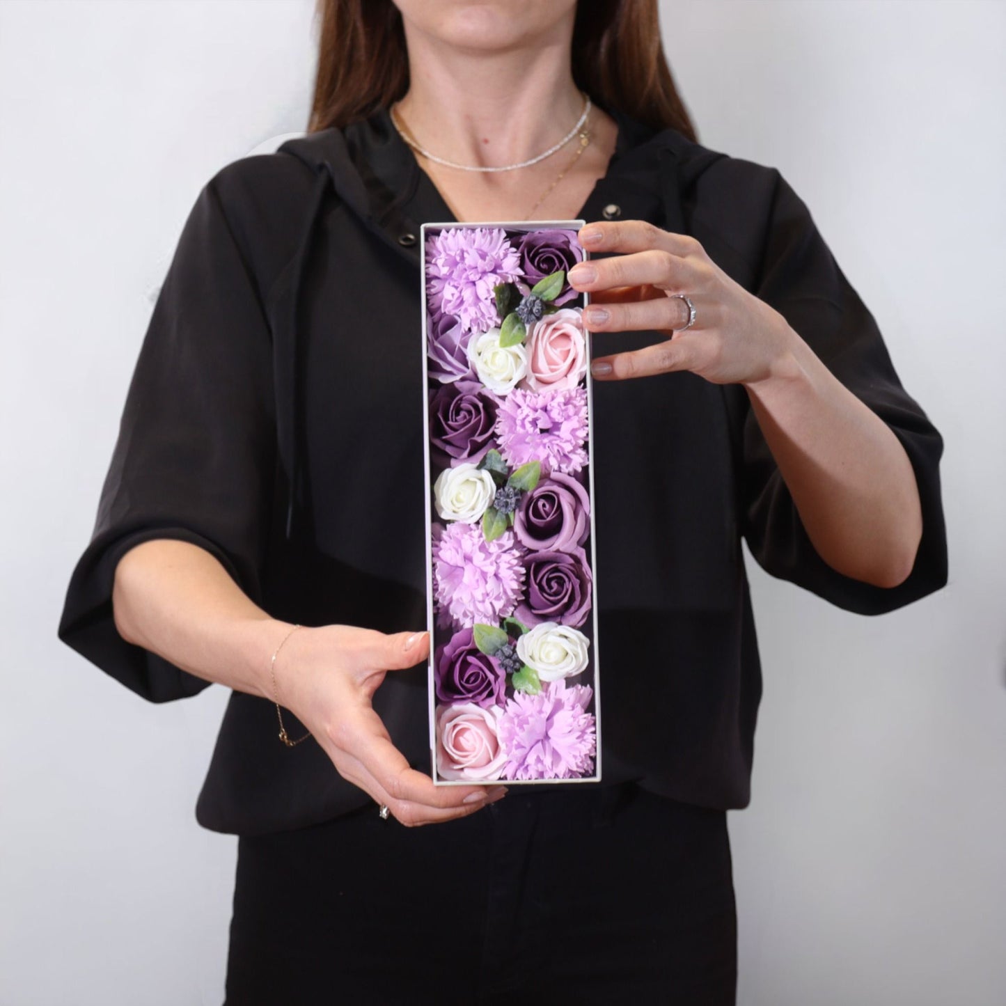 Seifenblumen-Geschenkbox – Lavender Rose & Carnation (Lange Box)