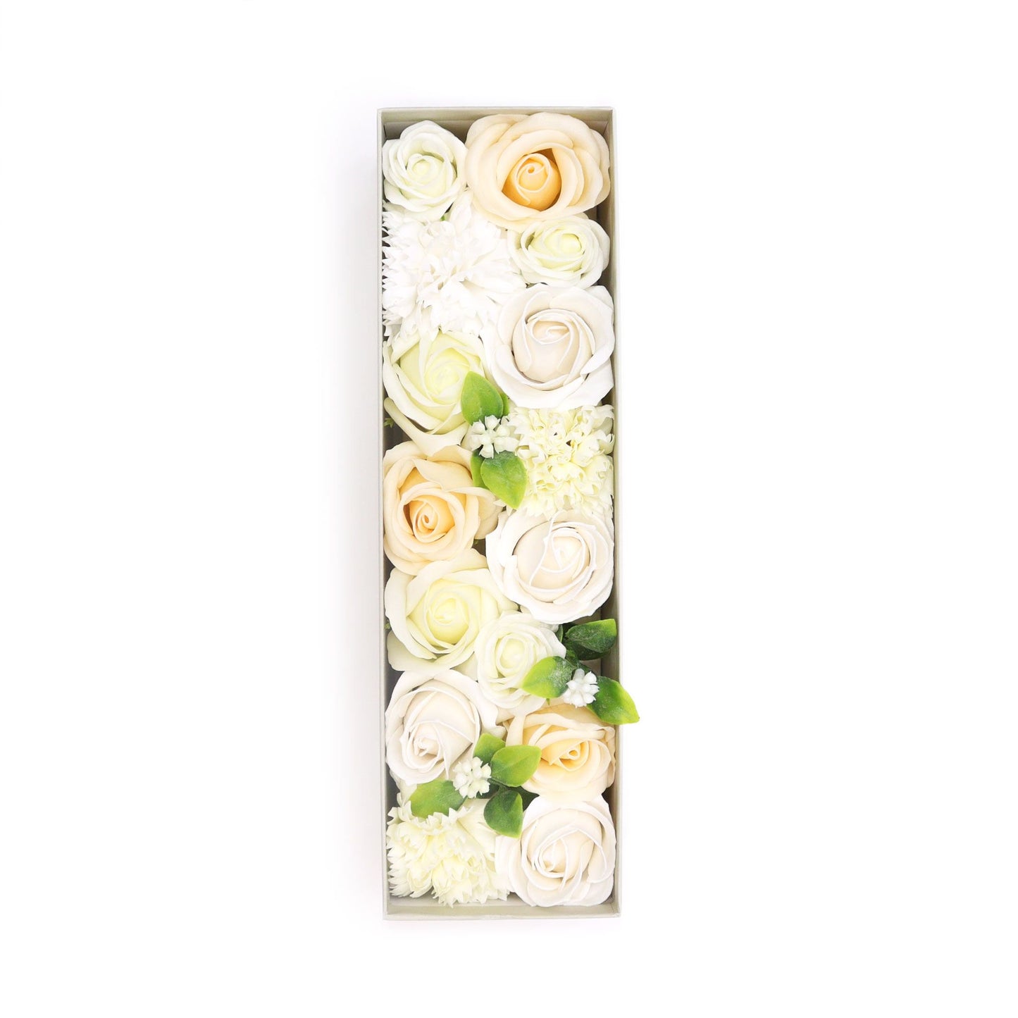 Seifenblumen-Geschenkbox – Wedding Blessings White & Ivory (Lange Box)