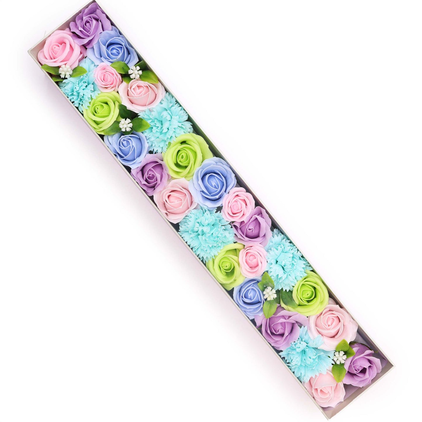 Seifenblumen-Geschenkbox – Baby Blessings Blue (Lange Box)