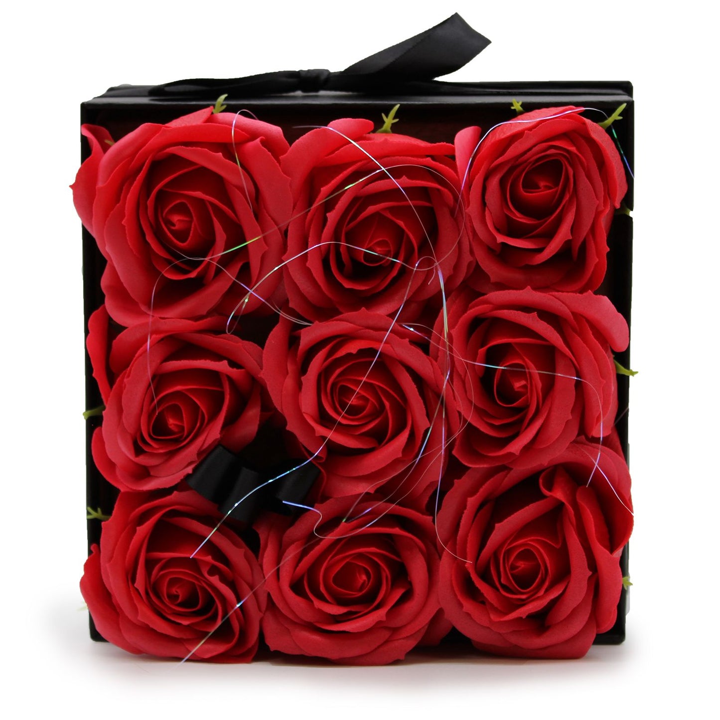 Seifenblumen Geschenks Bouquet - 9 rote Rosen - Quadrat