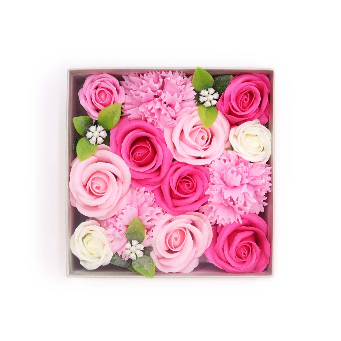 Seifenblumen-Geschenkbox – Baby Blessings Pink (Quadrat Box)