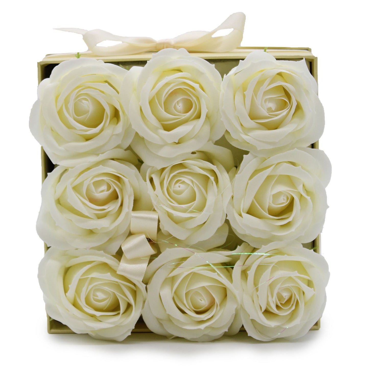 Seifenblumen Geschenks Bouquet - 9 Cream Rosen - Quadrat
