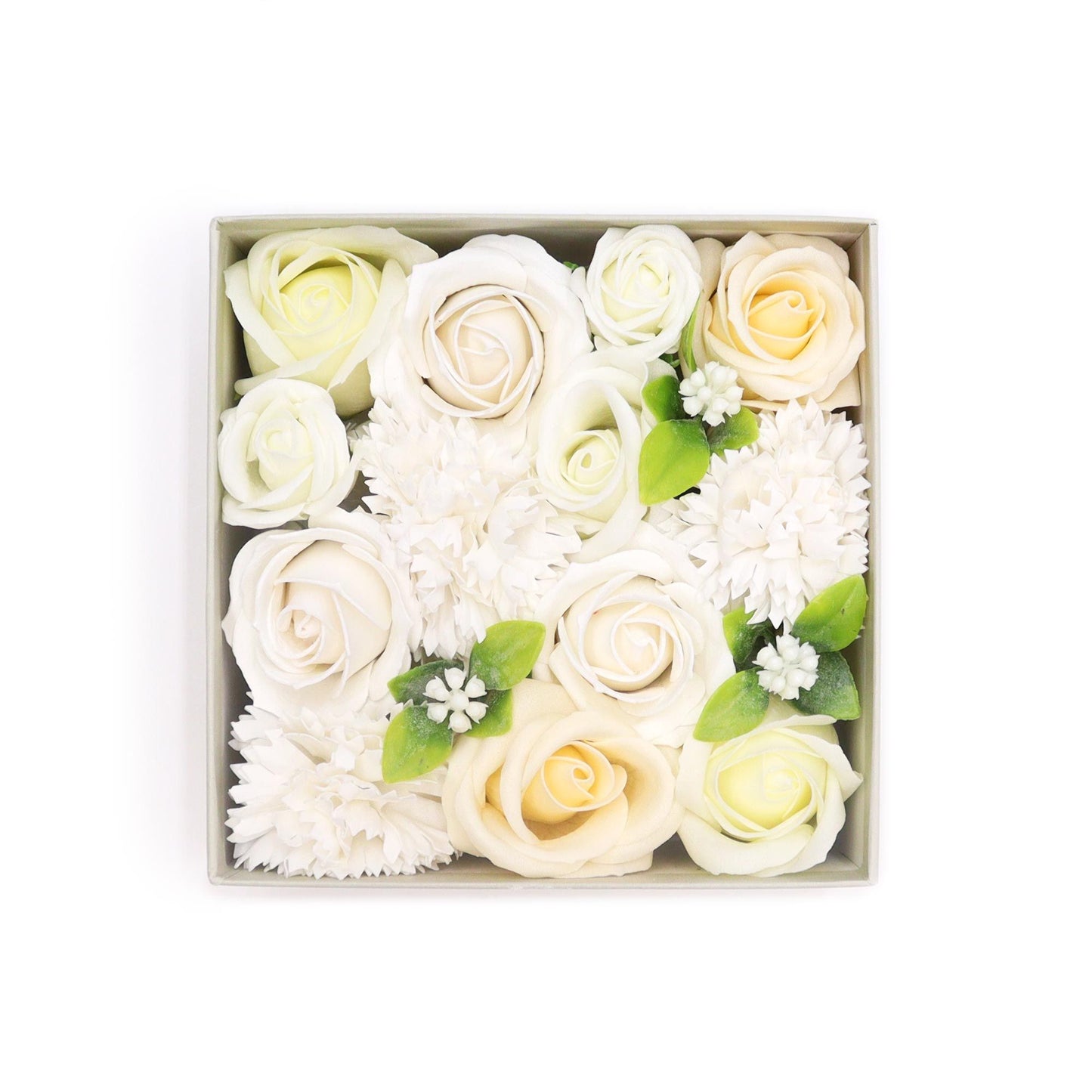Seifenblumen-Geschenkbox – Wedding Blessings White & Ivory (Quadrat Box)