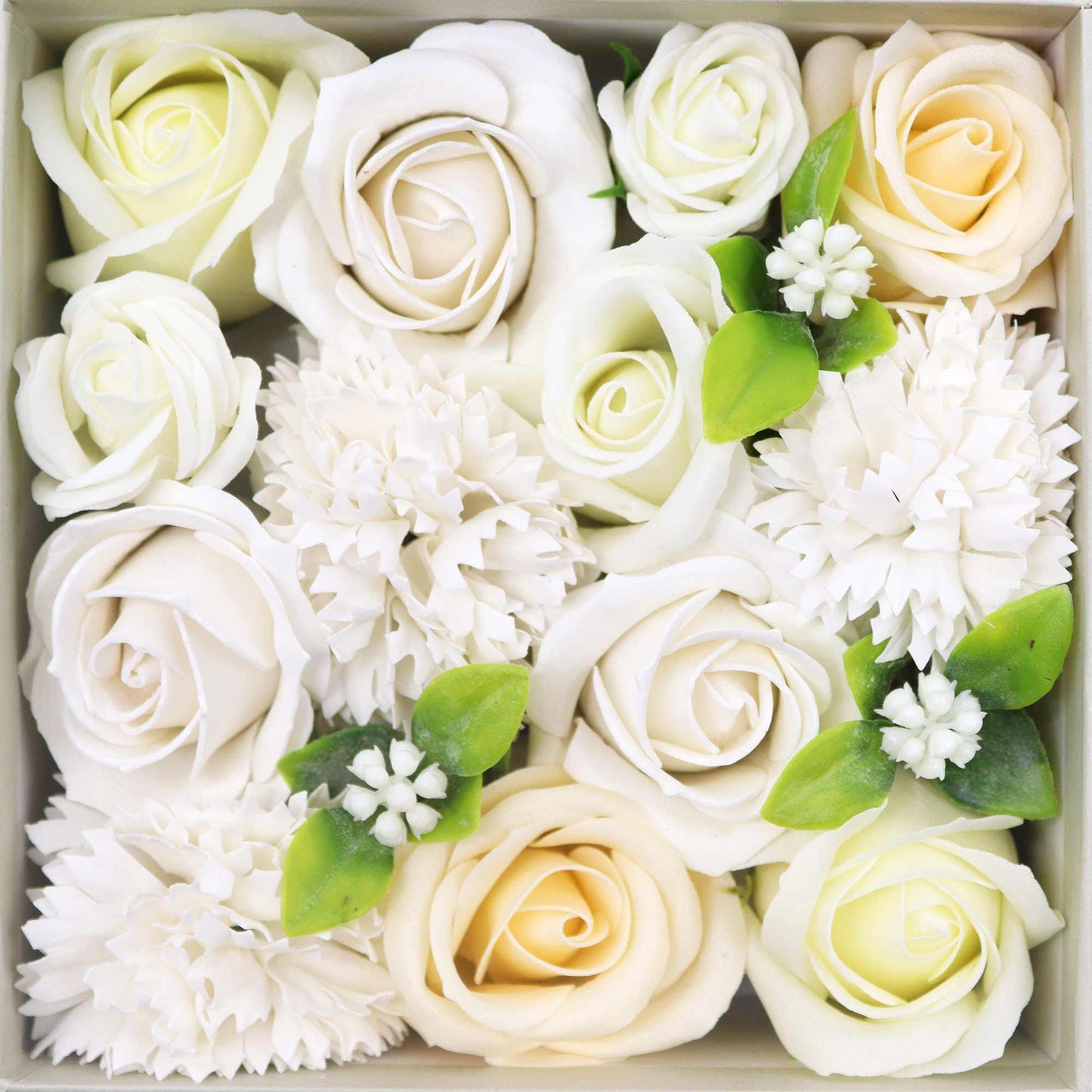 Seifenblumen-Geschenkbox – Wedding Blessings White & Ivory (Quadrat Box)