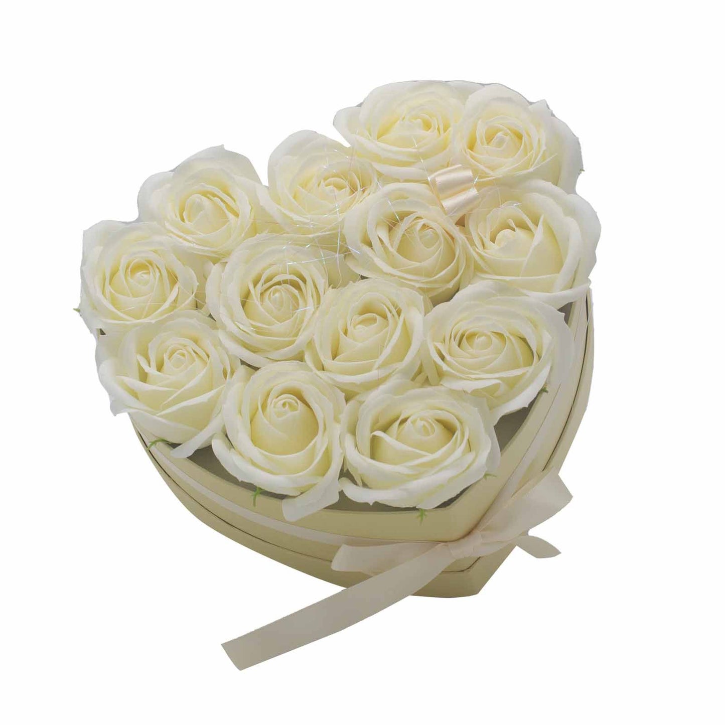 Seifenblumen Geschenks Bouquet - 13 Cream Rosen - Herz