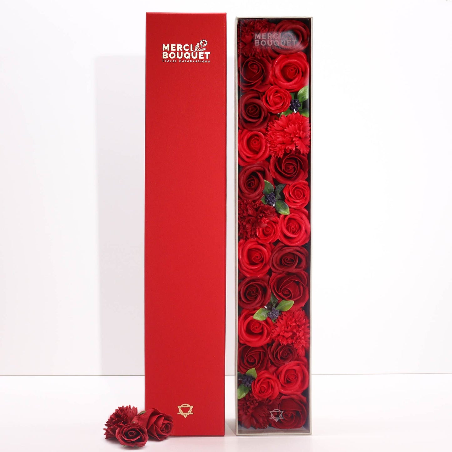 Seifenblumen-Geschenkbox – Classic Red Roses (Extra Long Box)