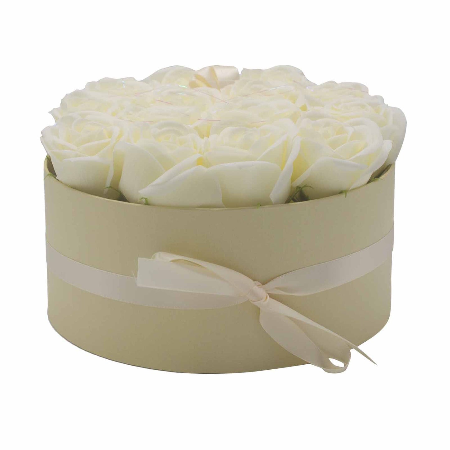 Seifenblumen Geschenks Bouquet - 14 Cream Rosen - Rund