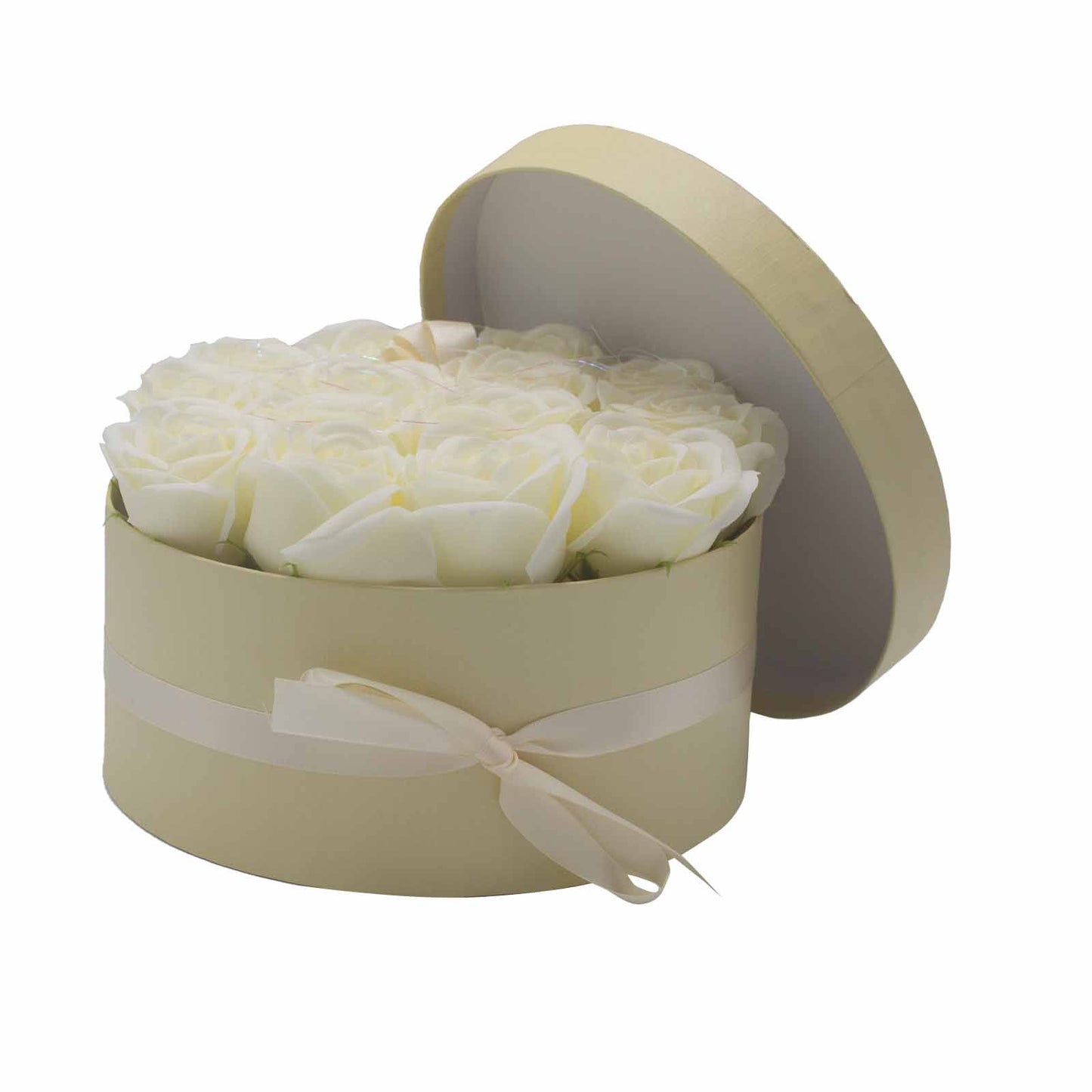 Seifenblumen Geschenks Bouquet - 14 Cream Rosen - Rund
