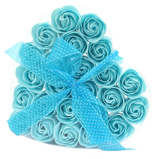 24er Set Seifenblume-Herzbox- Blaue Rose
