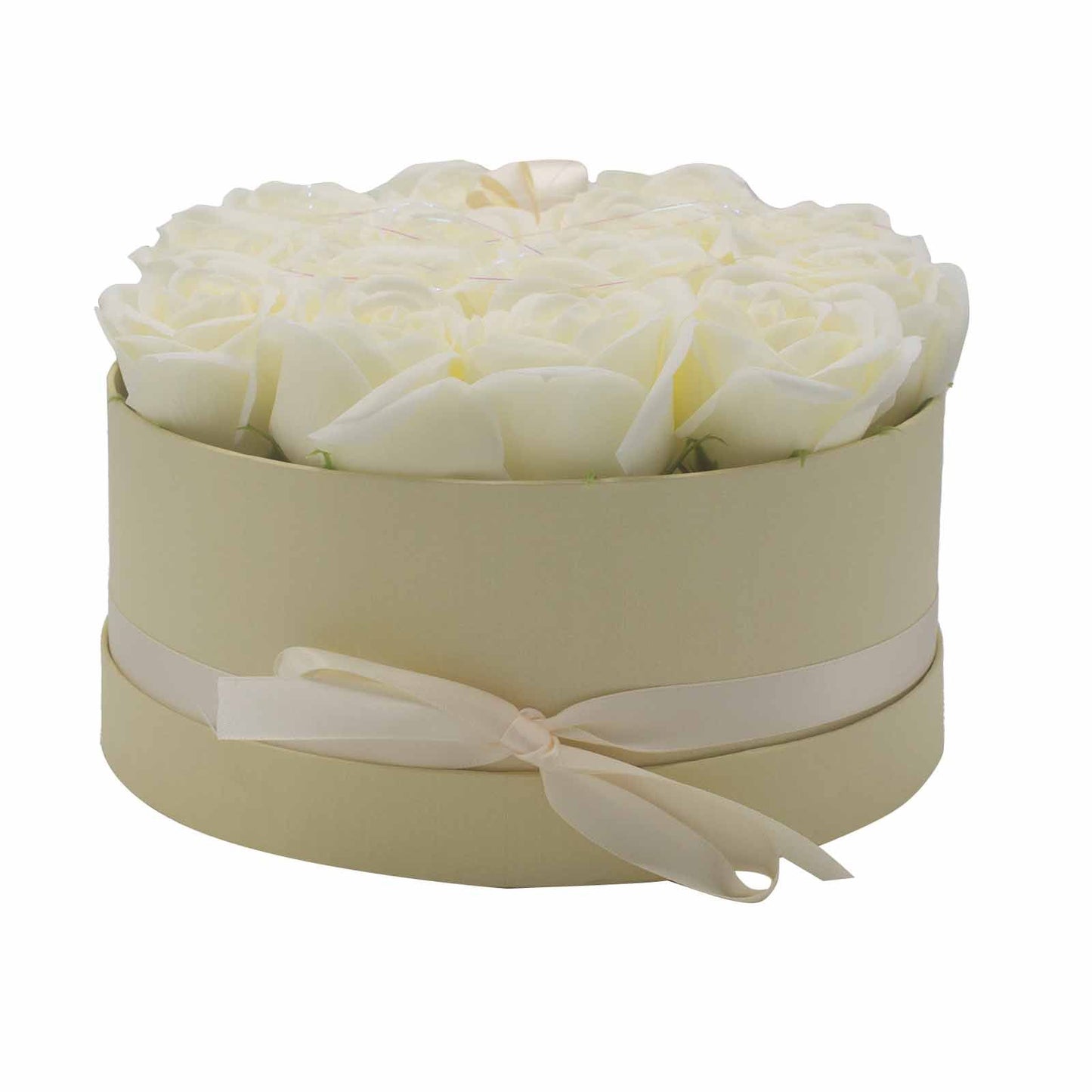 Seifenblumen Geschenks Bouquet - 14 Cream Rosen - Rund