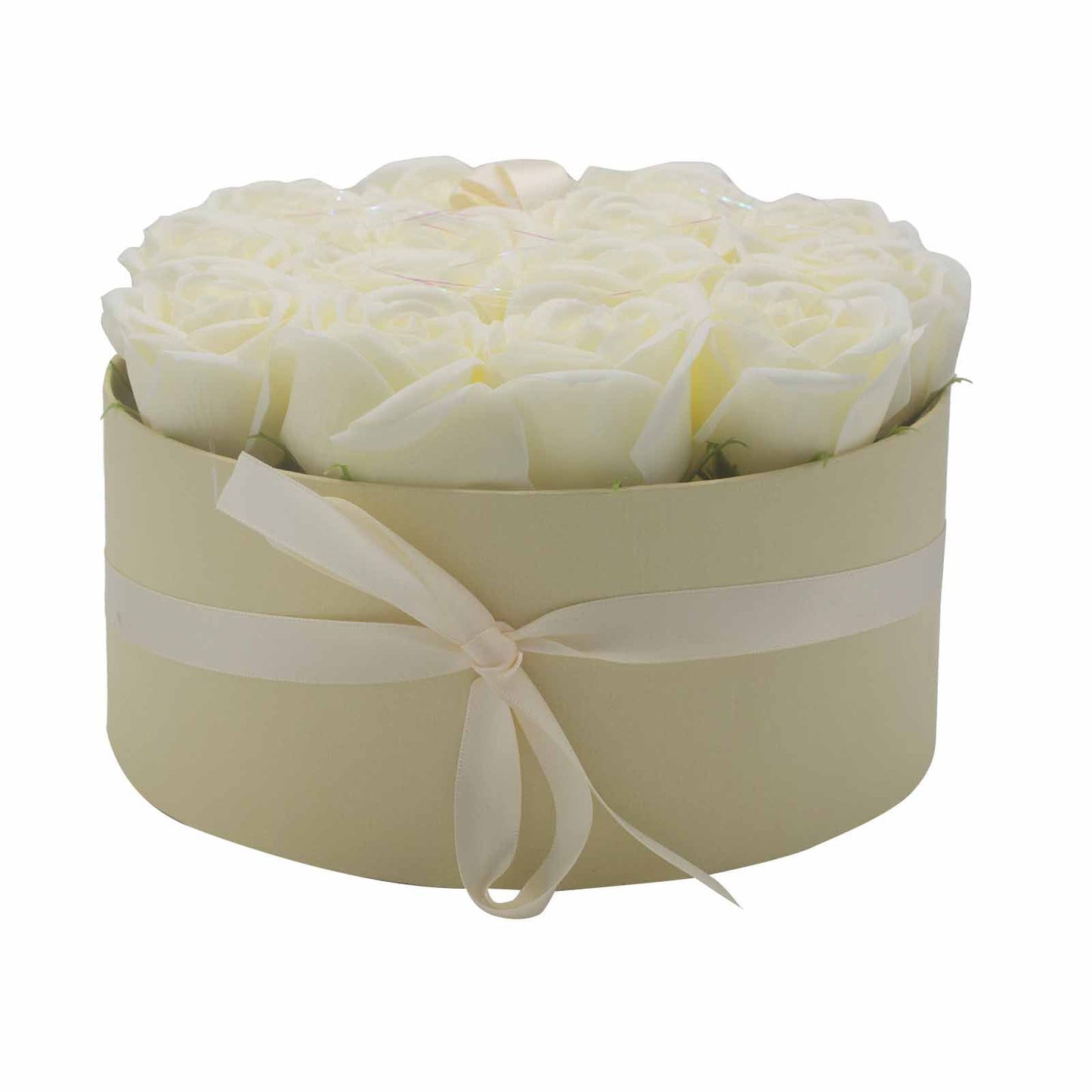 Seifenblumen Geschenks Bouquet - 14 Cream Rosen - Rund