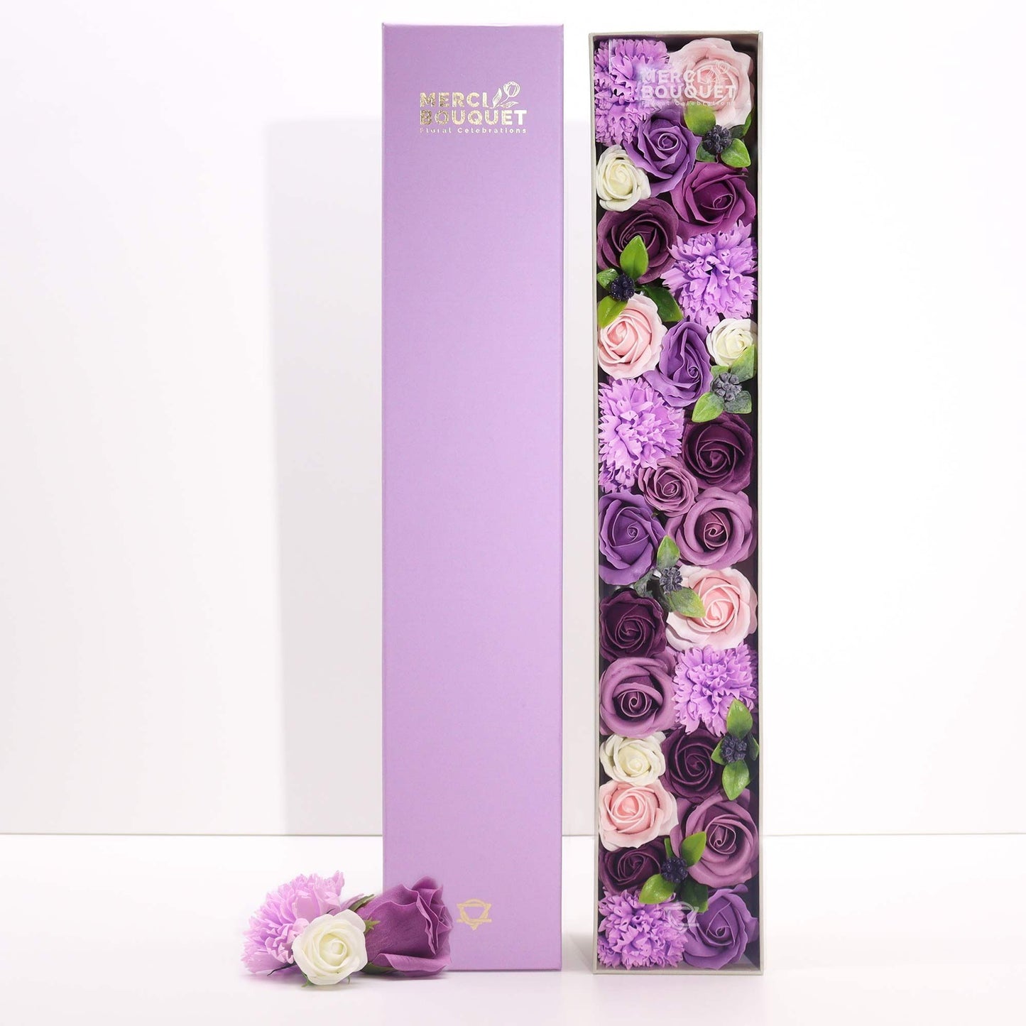 Seifenblumen-Geschenkbox – Lavender Rose & Carnation (Extra Long Box)