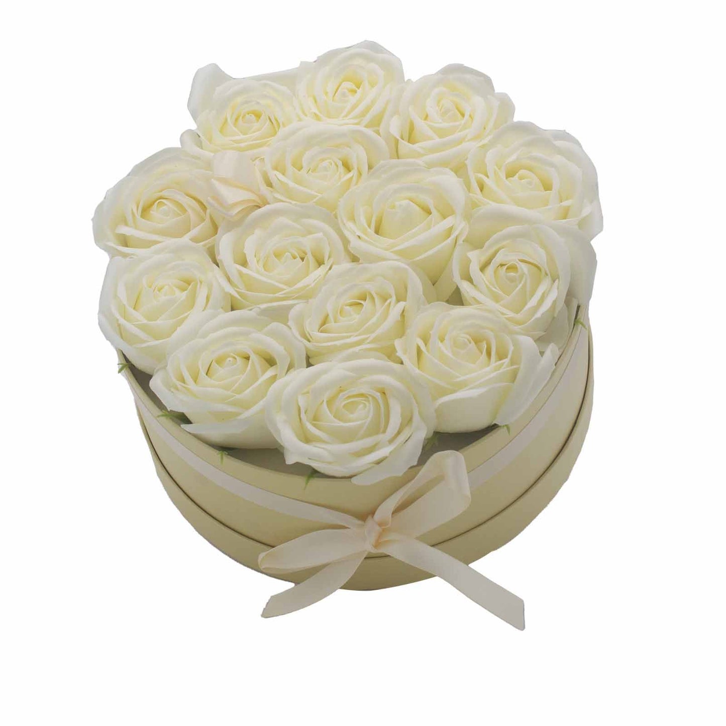 Seifenblumen Geschenks Bouquet - 14 Cream Rosen - Rund