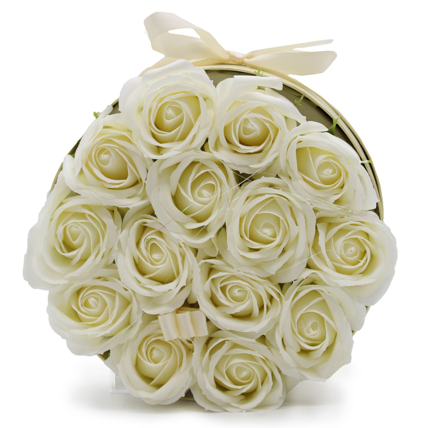 Seifenblumen Geschenks Bouquet - 14 Cream Rosen - Rund