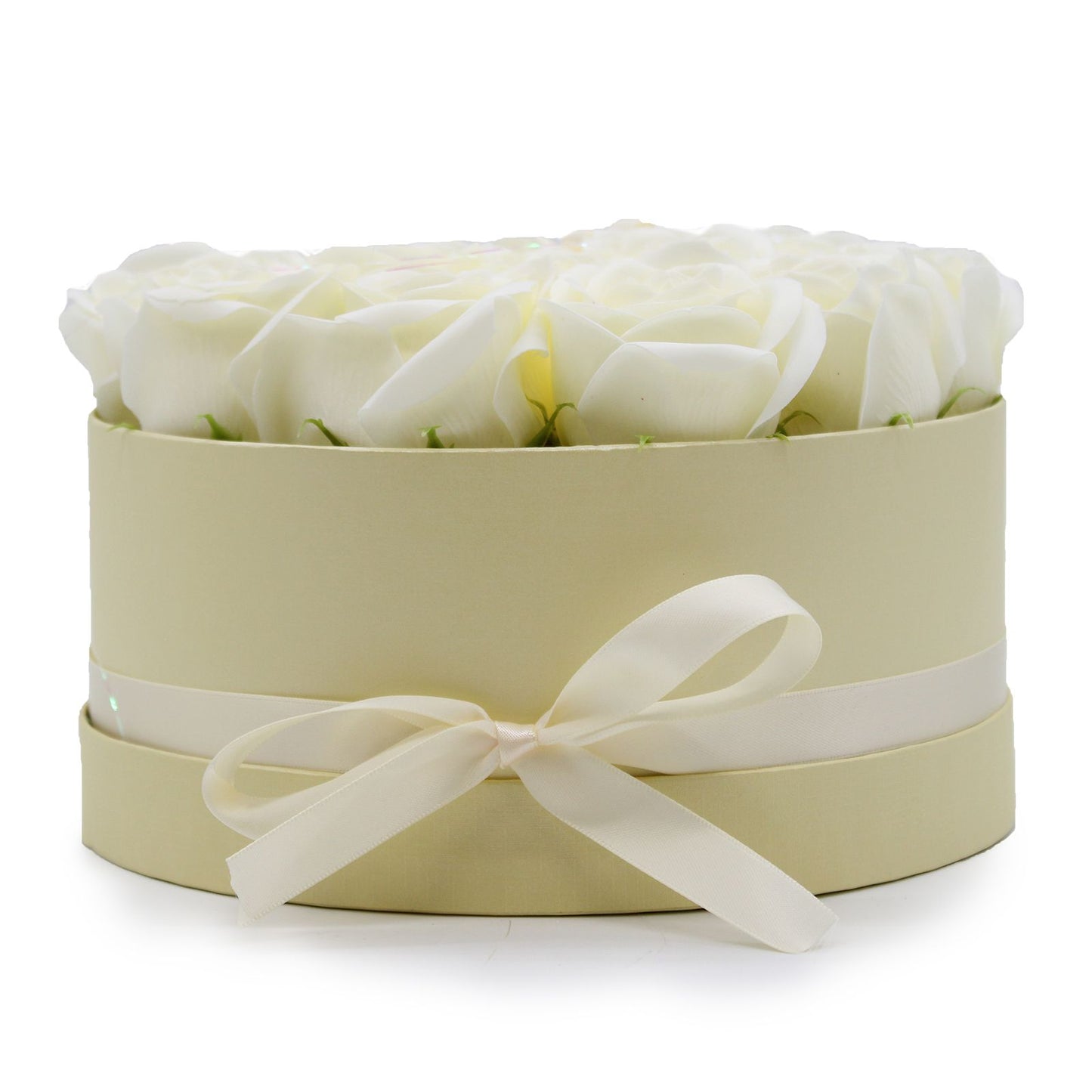 Seifenblumen Geschenks Bouquet - 14 Cream Rosen - Rund