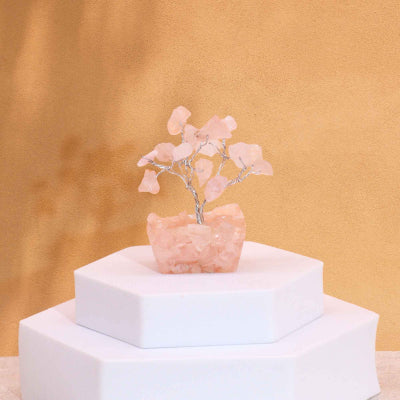 Mini-Edelsteinbäume auf Orgonitbasis – Rosenquarz (15 Steine)