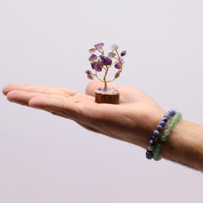 Mini-Edelsteinbäume auf Holzsockel – Amethyst (15 Steine)