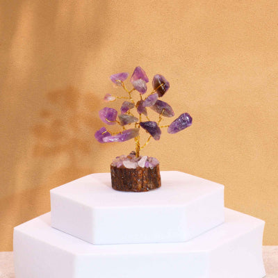 Mini-Edelsteinbäume auf Holzsockel – Amethyst (15 Steine)